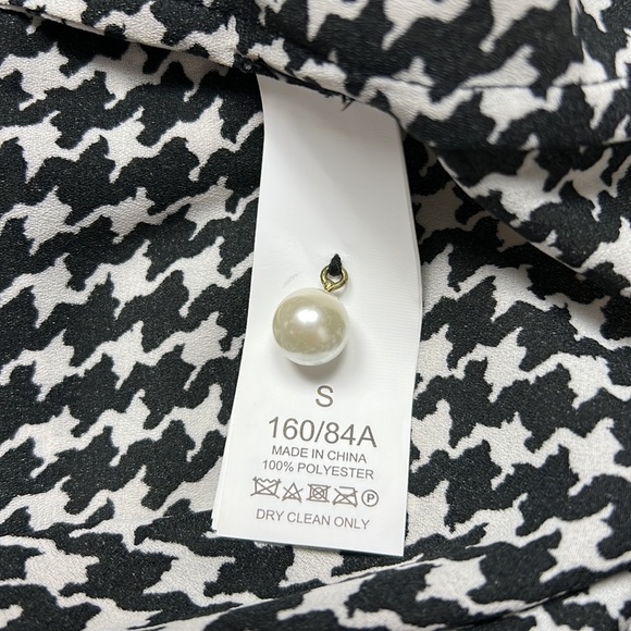 Kate Spade Houndstooth Dashing Beauty neck tie blouse black & white size Small - Picture 9 of 13